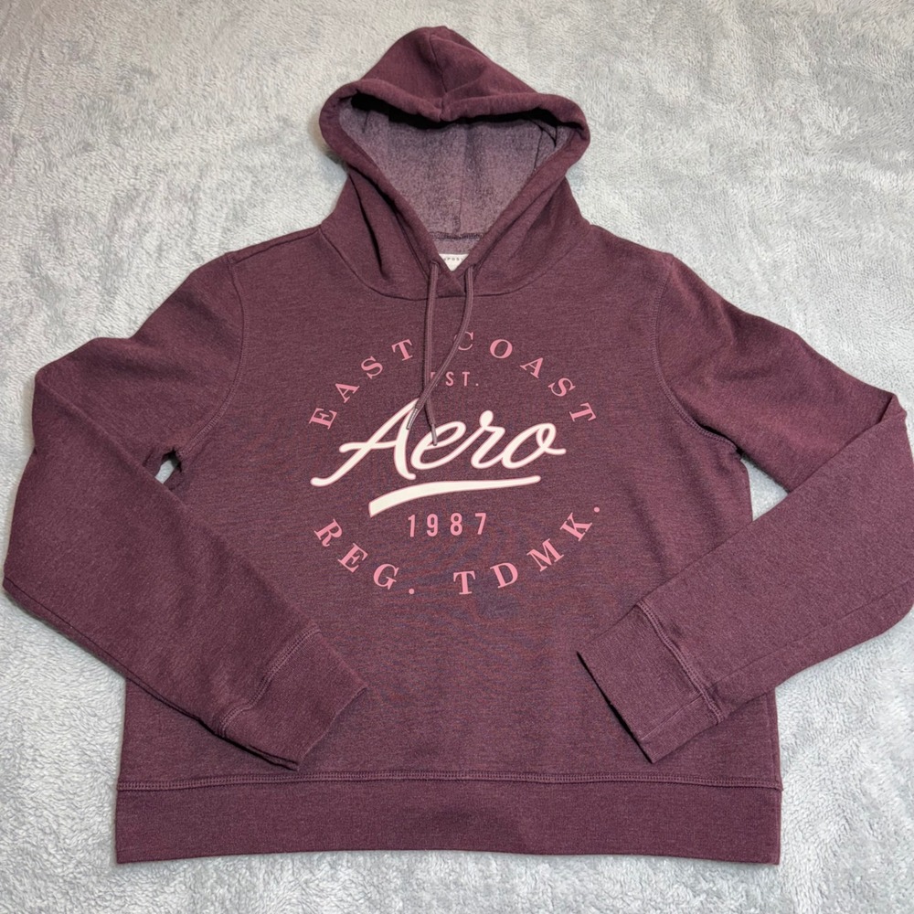 Aeropostale Hoodie Kids Medium Burgundy East Coast Aero Graphic Pullover